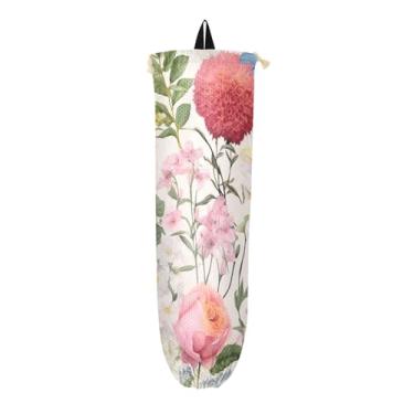 Imagem de Porta-sacos plásticos de aquarela floral e floral, organizador de armazenamento de cozinha, organizador de armazenamento de sacolas de supermercado