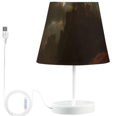 Imagem de TSENQUE Candeeiros de mesa de arte personalizados Trappers Camp Albert Bierstadt, lindas lâmpadas de LED para bancadas noturnas, recarregável por USB, lâmpada noturna quente para quarto de crianças