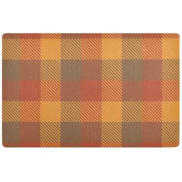 Imagem de TSENQUE Tapete xadrez laranja tartan outono bonito bem-vindo fosco ao ar livre, tapete antiderrapante para entrada interna, 81 cm x 50 cm