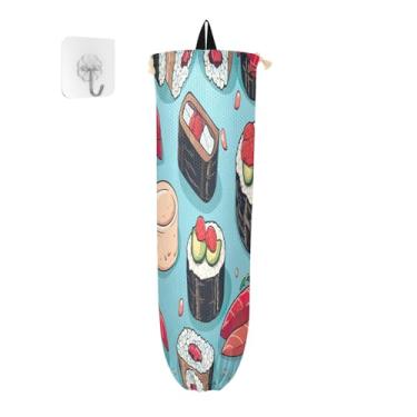 Imagem de Suporte de saco plástico de sushi desenhado à mão, dispensador organizador de armazenamento de saco de plástico, suporte de saco de plástico para armário, 1 pacote