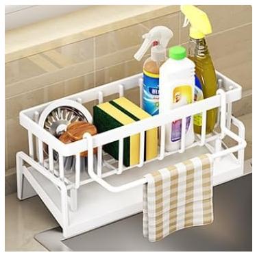 Imagem de Suporte de esponja para pia de cozinha, organizador de rack de armazenamento, bancada, à prova de ferrugem, dispensador de sabão, organizadores e armazenamento de cozinha (branco)