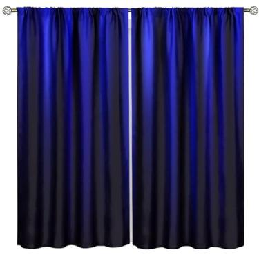 Imagem de Cortinas abstratas azuis e pretas, design simples gradiente geométrico, tratamento de janela escurecimento para quarto, sala de estar, cozinha, café, decoração, conjunto de 2 painéis, tamanho total