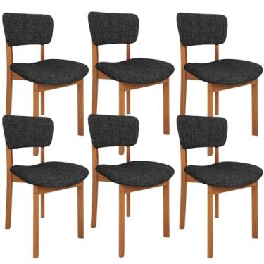 Imagem de Kit 06 Cadeiras Para Sala de Jantar Cozinha Living Estofada Dara L02 Linho Chumbo - Lyam Decor