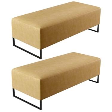 Imagem de Kit 02 Puffs Decorativo Sala de Estar Bali W01 Base Ferro 120x50 cm Couríssimo Fendi - Lyam Decor