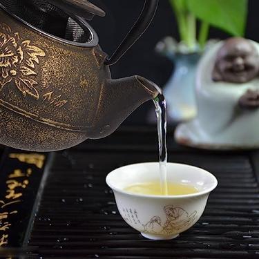 Imagem de GLOGLOW Bule de Ferro Fundido Estilo Japonês, 900ml, Preto e Dourado, Padrão de Peônia retrô, Infusor Removível, Suprimentos Duráveis ​​para café e chá