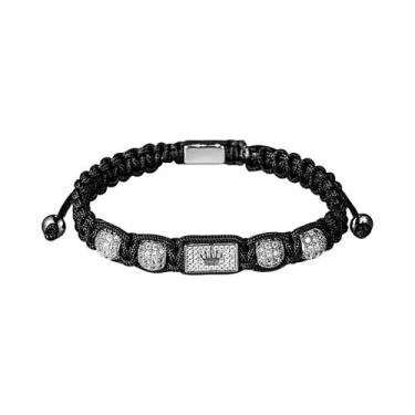 Imagem de Pulseira Trançada Ajustável Masculina Preta Com Pedras De Zircônia Bri