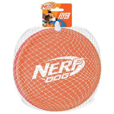 Imagem de Nerf Dog Brinquedo de nylon para cachorro Frisbee, leve, durável e resistente à água, ótimo para praia e piscina, 23 cm de diâmetro, para raças médias/grandes, pacote com dois, laranja e vermelho (8959)