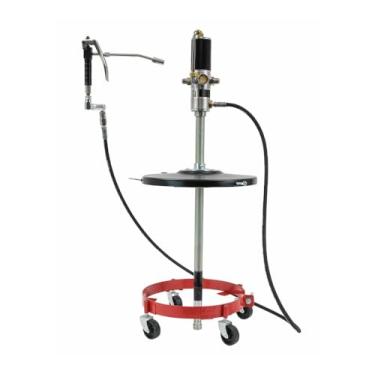 Imagem de Mytee Products Sistema de bomba de graxa portátil 50:1 operado a ar para 54,4 kg (16 galões) | Bomba de graxa pneumática de ação única, tampa do tambor, boneca, placa seguidora, válvula de controle e