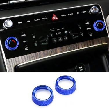 Imagem de JUIVEEL 2 peças alumínio ar condicionado botão botão capa A/C controle central botão botão botão proteção compatível com Genesis GV80 GV70 G80 2025-2026 acessórios (azul)