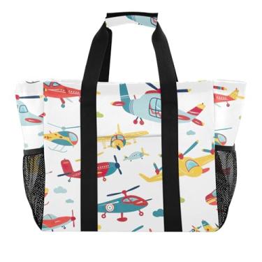 Imagem de Sacola reutilizável para piquenique à prova de areia, bolsa de praia floral, feminina, moderna, grande, para mãe, aviões e helicópteros