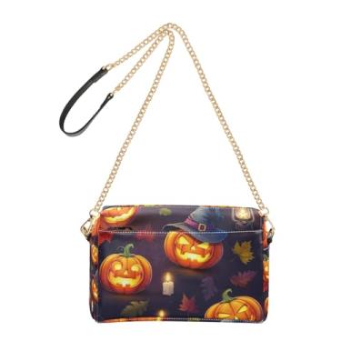 Imagem de Joitme Bolsa feminina transversal para celular Halloween Pumpkins Faces Cartoon PU Leather Shoulder Bag Chain Strap