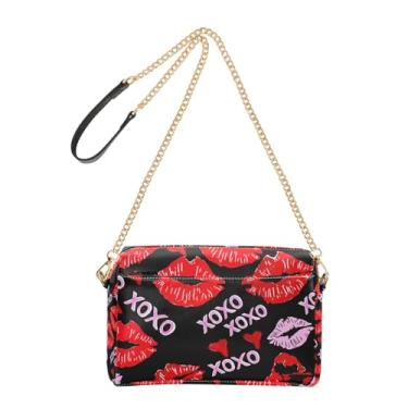 Imagem de Bolsa feminina preta vermelha branca com alça de corrente de couro PU bolsa de ombro para celular