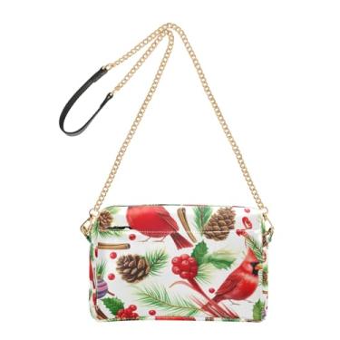 Imagem de Joitme Bolsa feminina transversal pássaros vermelhos para celular de Natal bolsa de ombro de couro PU com alça de corrente