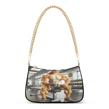 Imagem de Bolsa de ombro com corrente atlética para academia, divertida artística, média, para mulheres, bolsa Hobo casual com fecho de zíper