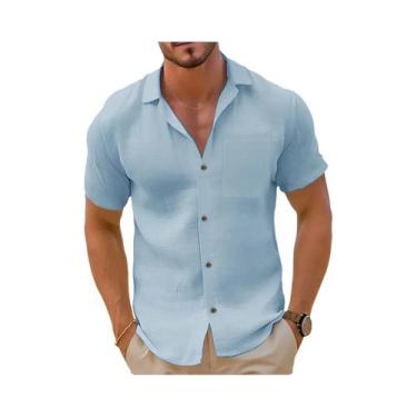 Imagem de Camisa Casual Masculina De Manga Curta Com Botões Para Verão Praia Tex