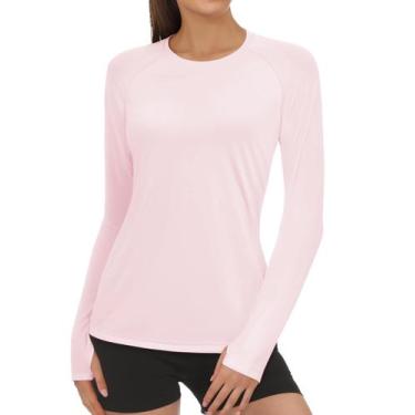 Imagem de Camisa de sol Rash Guard AURUZA UPF50+ feminina de manga comprida rosa