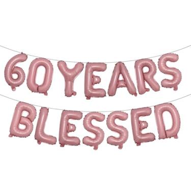 Imagem de 60 Years Blessed Banner de balão multicolorido com glitter, decorações de festa de aniversário de 60 anos/casamentos, cenários de sinalização (60 YEARS BLESSED Pink)