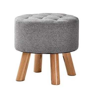 Imagem de Banqueta para os pés, banqueta simples, banco pequeno de linho, moderno, criatividade, mudança, banco de sapato redondo de madeira maciça para sala de estar - banquinho de sofá banco de madeira/marrom