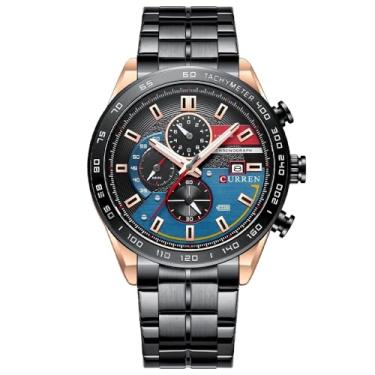 Imagem de Relógio de Pulso Masculino Curren_8410, Militar, Casual, Esportivo, Multifuncional, Movimento De Quartzo, Cronógrafo, À Prova D'água, Mostrador Luminoso, Em Aço Inoxidável (Preto Azul)