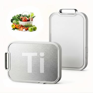 Imagem de Tábua de corte para cozinha, tábuas de corte não tóxicas de metal dupla face, titânio puro e palha de trigo, PP, grau alimentício, fácil de limpar, tamanho grande 40,6 cm x 25,4 cm x 2,3 cm