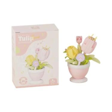 Imagem de Caixa De Presente Com Flores De Rosa, Modelo De Blocos De Montar Tulip