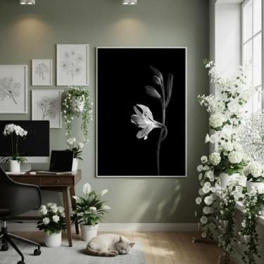 Imagem de Quadro Decorativo Flor Lírio Peruano 70X50Cm Mold Branca - Quadros On-