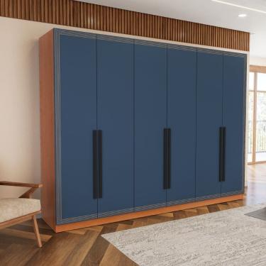 Imagem de Guarda Roupa Roupeiro 6 portas 4 gavetas Valência Freijó Azul Politorno Móveis