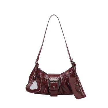 Imagem de COOLOYA Conjunto de bolsas Hobo retrô Y2K brilhantes femininas de couro sintético bolsas de ombro com carteiras de moedas, Fivela vermelha, One Size, Macio