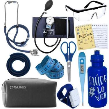 Imagem de Kit Enfermagem Estágio Aparelho Pressão Estetoscópio - INCOTERM, AZUL 