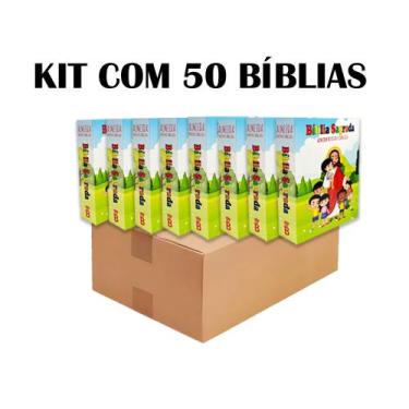Imagem de Kit 50 Bíblias Infantil Brochura - Edição de Promessas 15X11,5cm - REI