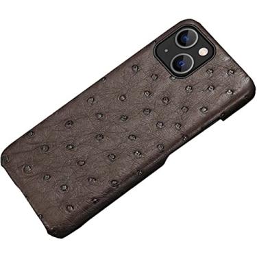 Imagem de BKUANE Capa de telefone traseira de luxo, para Apple iPhone 14 Plus capa 6,7 polegadas meio pacote capa de couro de avestruz à prova de choque [proteção de tela e câmera] (cor: marrom)