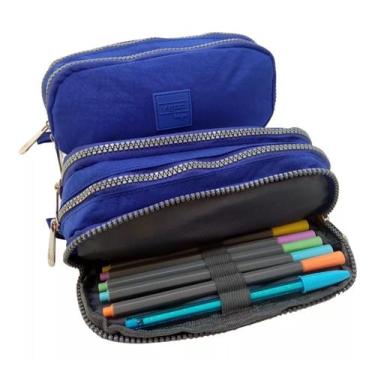 Imagem de Estojo Escolar Juvenil Com 3 Divisórias Liso - Yepp - Yepp , Azul