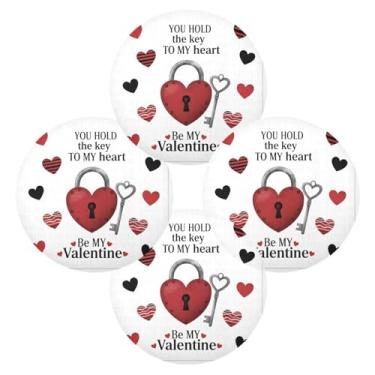 Imagem de Wassud Jogo americano conjunto de 4 tapetes de mesa redondos com cadeado de coração para cozinha e jantar, laváveis e resistentes ao calor, decoração de mesa 39 cm