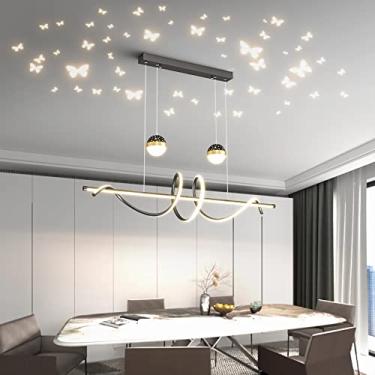 Imagem de Luminária pendente LED moderna para mesa de jantar, preta, com intensidade regulável e controle remoto, altura ajustável, ideal para sala de estar, sala de jantar, quarto, cozinha e escritór