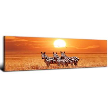Imagem de Arte de parede em tela zebra, decoração de parede, vida selvagem africana, safári, pintura animal, realismo, impressões fotográficas, pôr-do-sol, pastagem, arte para casa, escritório, sala de estar,