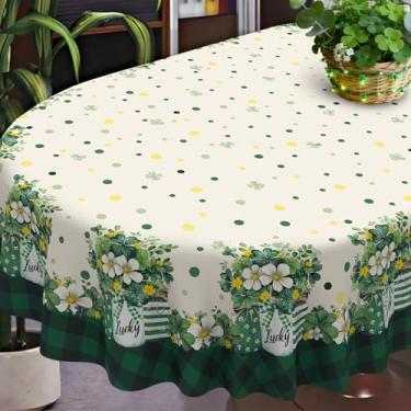 Imagem de uwdfnwuif Toalha de mesa de dia de São Patrício à prova d'água com trevo irlandês, capa de mesa de trevo de quatro folhas para decoração interna e externa do Dia de São Patrício - 137 x 183 cm oval