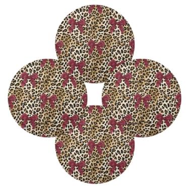 Imagem de Wassud Jogo americano conjunto de 4 tapetes redondos de leopardo para cozinha e jantar tapetes laváveis resistentes ao calor para decoração de mesa 39 cm