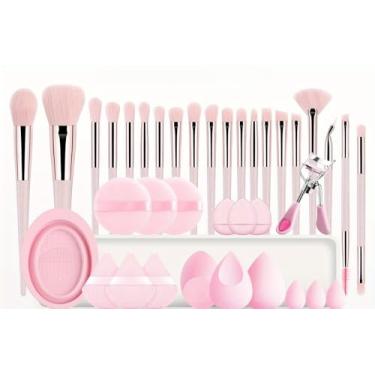 Imagem de Conjunto de pincéis de maquiagem com 33 peças, pincel de base, pincel de sombra, conjunto de pincéis de maquiagem (conjunto de 37 peças rosa)