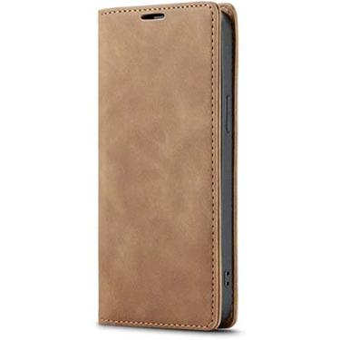 Imagem de CYSUE Coldre de capa de telefone flip, para Apple iPhone 14 Plus 2022 couro retro stent função carteira magnética [porta-cartão] (cor: marrom)