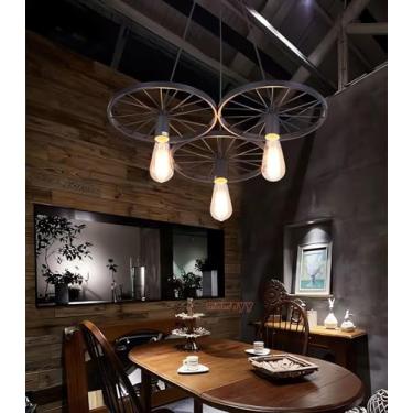 Imagem de Lustre pendente vintage com altura ajustável, soquete E27*3 (sem lâmpada), estilo industrial, para teto, ideal para restaurantes, cozinhas, bares e cafés. Luminária pendente de metal com rod