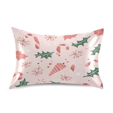 Imagem de Wassud Fronha de cetim com folhas de azevinho para cabelo e pele, fronhas de seda lisa, tamanho padrão, respirável, com fecho de envelope