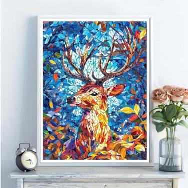 Imagem de Kits de arte de diamante 5D para adultos - kits de pintura de diamante de veado faça você mesmo, broca redonda completa - bordado de cristal em ponto cruz para decoração de parede, presentes de Natal
