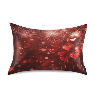 Imagem de ATTX Fronha de cetim de fogo de artifício com coração dos namorados com fecho de envelope, macia e refrescante para cabelo e pele, tamanho padrão 20 x 26 polegadas (234)