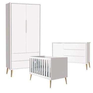 Imagem de Quarto de Bebê Theo 2 Portas Branco Acetinado Pés Madeira Natural - Re