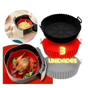 Imagem de Cesto de Silicone para Air Fryer | Forma Redonda Antiaderente para Fritadeira Elétrica | Protetor Reutilizável Resistente até 220°C(3,QUADRADO)