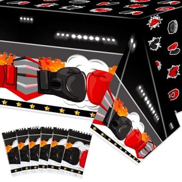 Imagem de ArowlWesh 6 peças de toalha de mesa para festa de aniversário de boxe – 277 x 137 cm, capa de mesa descartável, para cozinha, piquenique, boxe, fósforo, festa de aniversário, decoração
