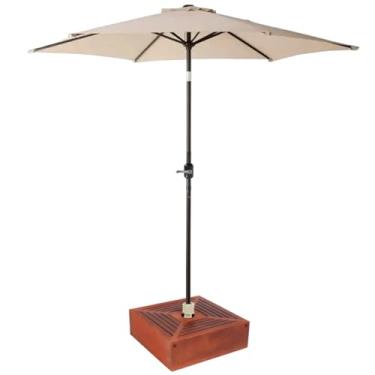 Imagem de Kit Ombrelone Guarda Sol Ipanema 2,5m Articulado Bege com Base Revestida Madeira Branco Jardim Piscina Praia - AMZ