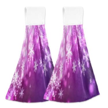 Imagem de Blueangle 2 peças de toalhas de gravata penduradas de floco de neve de inverno toalha de mão de cozinha absorvente de veludo coral macio pano de pano para cozinha e banheiro (661)