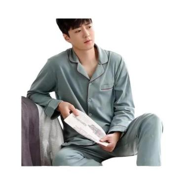 Imagem de Conjunto De Pijamas De Algodão Para Homens Tamanho Plus, Cardigan De M