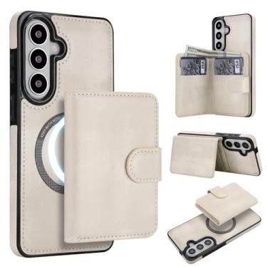 Imagem de Capa para Samsung Galaxy S26 removível compatível com Magsafe sem fio com suporte para cartão, compartimento para dinheiro, suporte 2 em 1 à prova de choque (branca)